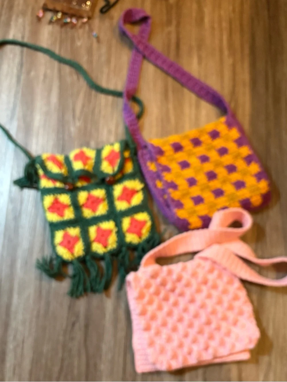 Handmade Crochet Crossbody Bag Lot - Green, Yellow, Purple, Pink